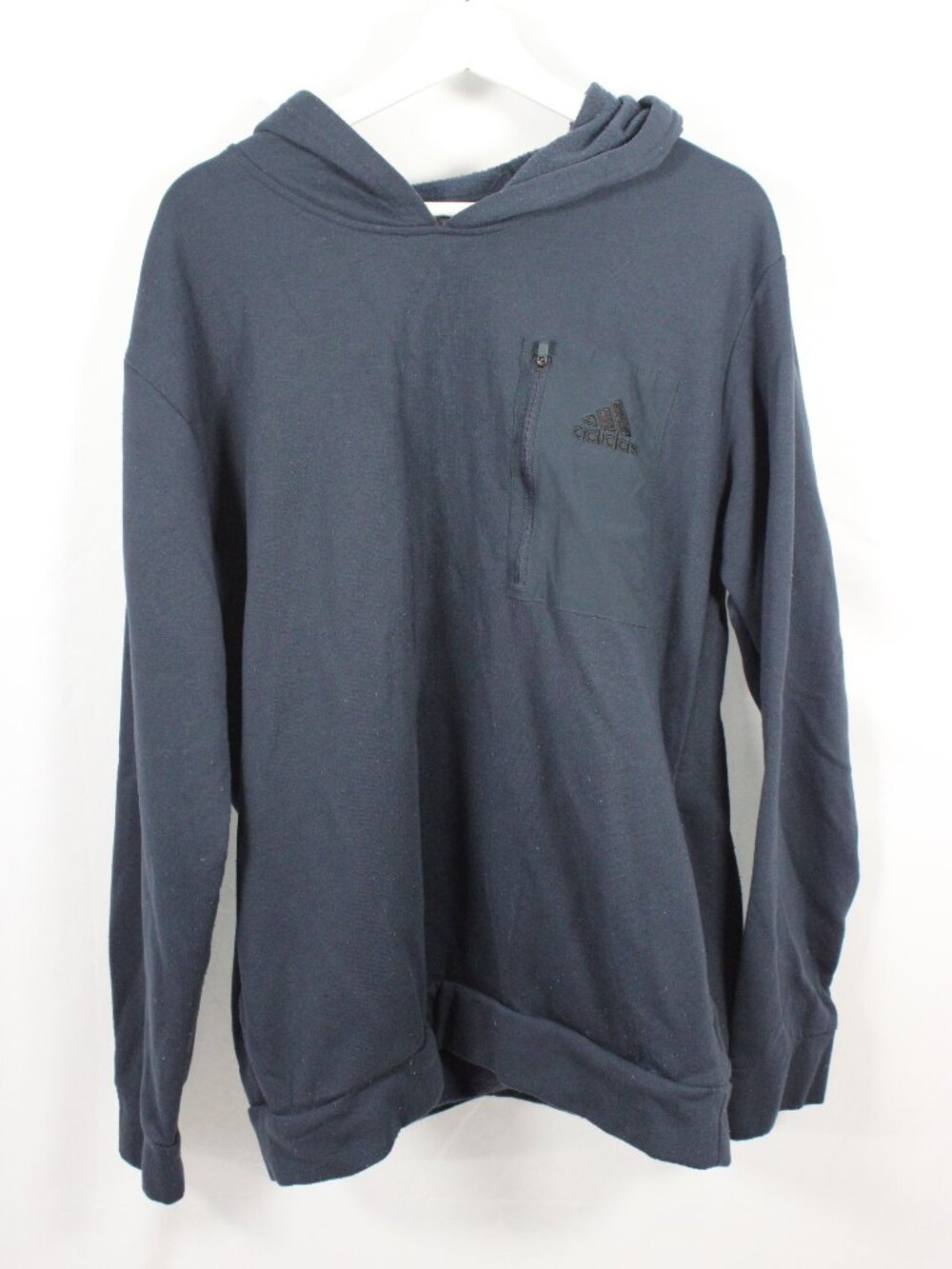 Adidas Hoodie Sweatshirt Mens XL Blue Fleece Pullover Zip Chest Pocket Logo READ